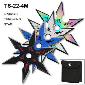4" 4 Piece Mixed Color Dragon 6 Point Throwing Star Set w/Pouch SKU TS-22-4M