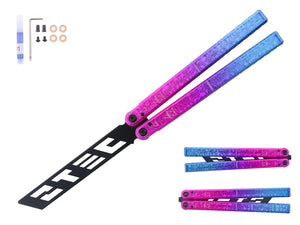 S-TEC 9.75" Aluminum Butterfly Trainer Knife Black Stainless-Steel Blade/Iced Gradient Blue & Pink 6260 Billet Alum. Handle SKU TS601PKBL
