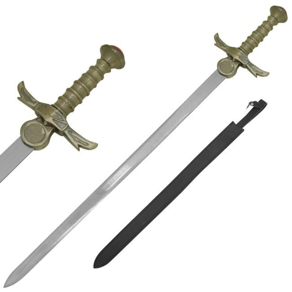 Medieval Warrior Fantasy Viking Sword w/Leather Sheath 440 Stainless-Steel Blade/Metal Handle 39.5