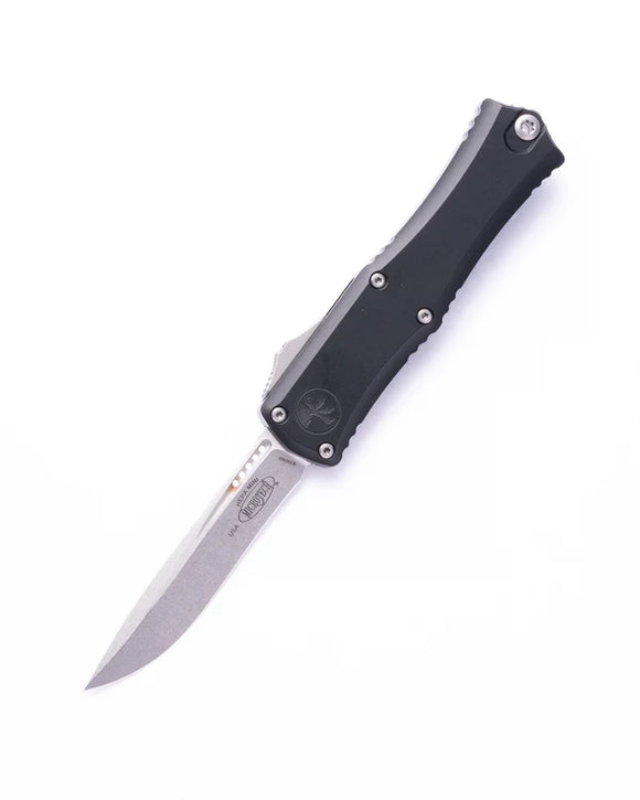 Microtech Hera II Mini Recurve OTF Knife Stonewash Bohler M390MK Stainless-Steel Blade/Black Aluminum Handle SKU 1705M-10