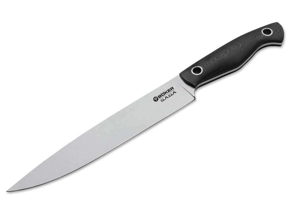 Boker Saga Carving Knife Satin Blade, Black G10 Handles SKU 131280