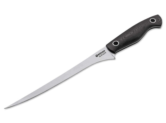 Boker Saga Fillet Knife Satin Blade, Black G10 Handles, No Sheath SKU 131282
