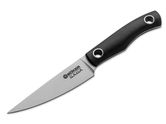 Boker Saga Paring Knife Satin Blade, Black G10 Handles SKU 131264