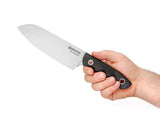 Boker Saga Santoku Knife Satin Blade, Black G10 Handles SKU 131266