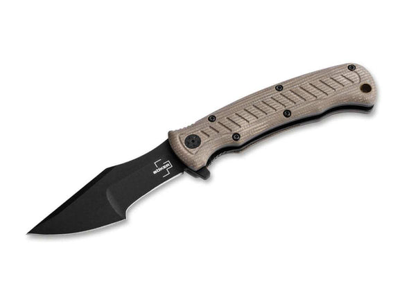 Boker Plus Micro Tracker Liner Lock Knife Black 154CM Stainless-Steel Blade/Beige Micarta Handle SKU 01BP0002