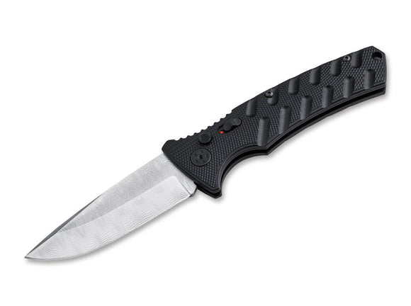 Boker Plus Strike Automatic Knife Drop Point Damascus Blade/Black Alum. Handle SKU  01BO507DAM