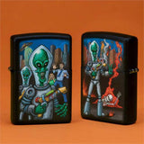 Alien Attack Design Black Matte Zippo Lighter