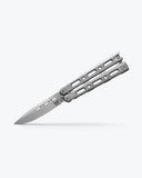 Benchmade Laro Balisong Butterfly Knife Drop Point Stonewash CPM-Magnacut Steel Blade/Gray 6AI-4V Titanium Handle SKU 82