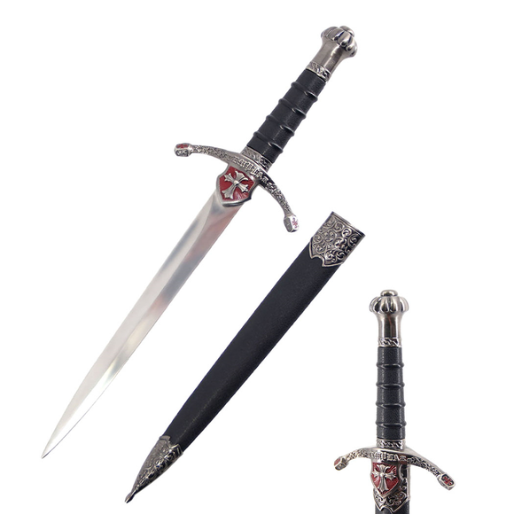 Defender Medieval Roman Dagger Red Cross Handle w/Scabbard SKU 14288
