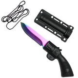Defender-Xtreme 5.5" Rainbow Hunting Gun Style Knife w/ Necklace 3CR13 Steel SKU 13832