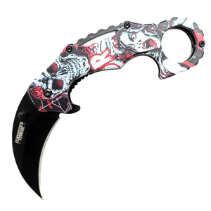 Defender-Xtreme Spring Assist Folding Karambit Knife 3CR13 Stainless Steel/White Skull Handle SKU 13977