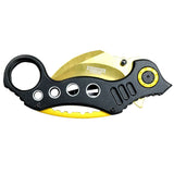 Defender-Xtreme Spring Assist Gold & Black Handle Karambit Folding Knife SKU 9882