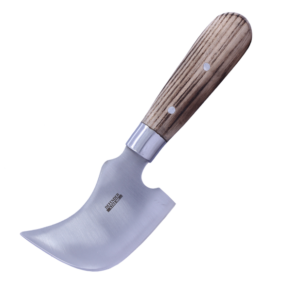 Defender-Xtreme Hand Made Cresent Shaped Lead Knife w/Sheath Steel Blade/Burned Wood Handle SKU 14431