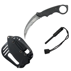 Defender-Xtreme Karambit Tactical Hunting Knife Stone Washed 3CR13 Steel w/Sheath & Firestarter SKU 13778