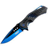 Defender-Xtreme Spring Assist Tactical Knife Black/Blue 3CR13 SS SKU 13096