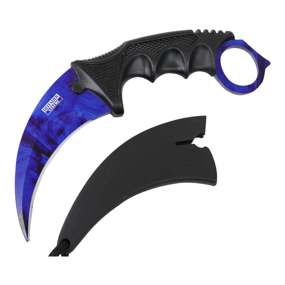 Defender-Xtreme Karambit Blue/Black 3CR13 SS/Black Handle SKU 13561