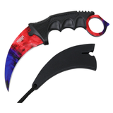 Defender-Xtreme Karambit Blue/Red 3CR13 SS/Black Handle SKU 13559