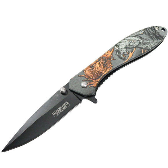 Defender-Xtreme Orange Dragon Spring Assist Folding Knife SKU 13235