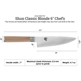 Shun Classic Blonde Chef's 6" Knife VG-MAX Damascus Blade/Blonde Pakkawood Handle SKU DM0723W