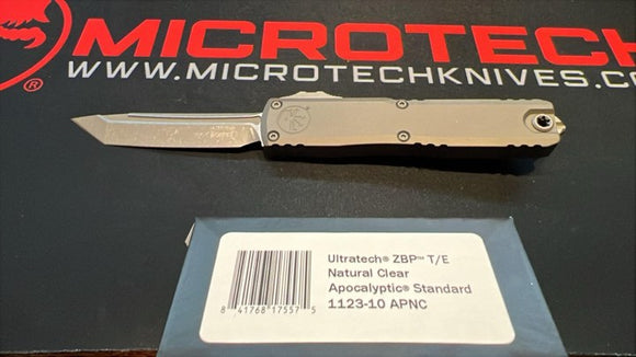Microtech Ultratech Gen III ZBP Auto OTF Knife Tanto Apocalyptic Bohler M390MK Steel Blade/Natural Clear Alum. Handle SKU 1123-10APNC