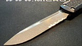 Microtech Daytona Auto OTF Knife S/E Half Serr. Apocalyptic Bohler M390MK Steel Blade/Black 6061-T6 Alum. Handle SKU 124-11APS