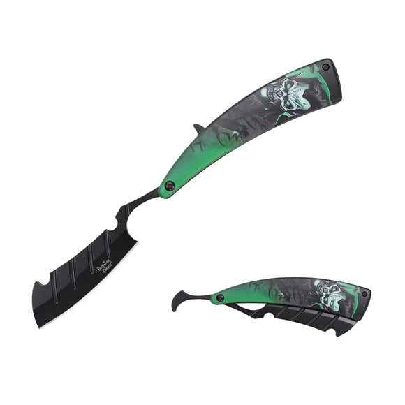 Dark Side Blades Straight Razor Black 3Cr13MoV Blade/Aluminum Handle with Green Vampire Design SKU DS-2005G