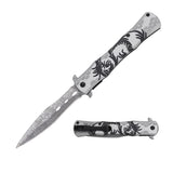 Dark Side Blades Spring Assist Liner Lock Knife Etched 3Cr13Mov Blade/Silver Aluminum Handle with Black Dragon Design SKU DS-A2001BK