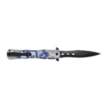 Dark Side Blades Spring Assist Liner Lock Knife Black 3Cr13oV Blade/Silver Aluminum Handle with Blue Dragon Design SKU DS-A2001BL