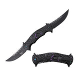 Dark Side Blades Spring Assist Double Bladed Liner Lock Knife Black 3Cr13MoV Steel Blades/Black Stainless-Steel Handle with Skull & Chains (Purple) SKU DS-A2010PL