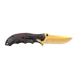 Dark Side Blades Spring Asist Liner Lock Knife Gold Electroplated Dragon 3Cr13MOV Steel Blade/Aluminum Gray Dragon Handle SKU DS-A2014GR