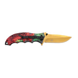 Dark Side Blades Spring Assist Liner Lock Knife Gold Electroplated Dragon 3Cr13MoV Steel Blade/Aluminum Red Dragon Handle SKU DS-A2014RD