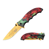 Dark Side Blades Spring Assist Liner Lock Knife Gold Electroplated Dragon 3Cr13MoV Steel Blade/Aluminum Red Dragon Handle SKU DS-A2014RD