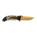 Dark Side Blades Spring Assist Liner Lock Knife Gold Electroplated Scorpion 3Cr13MoV Steel Blade/Aluminum Black & Yellow Scorpion Handle SKU DS-A2014SC