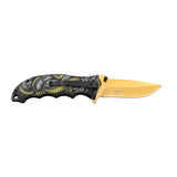 Dark Side Blades Spring Assist Liner Lock Knife Gold Electroplated Snake 3Cr13MoV Steel Blade/Aluminum Black & Yellow Snake Handle SKU DS-A2014SN