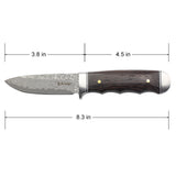 Elk Ridge Full Tang Fixed Blade Knife w/Leather Sheath Damascus Steel Blade/Wood Handle SKU ER-FIX115DM