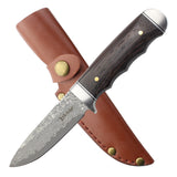 Elk Ridge Full Tang Fixed Blade Knife w/Leather Sheath Damascus Steel Blade/Wood Handle SKU ER-FIX115DM