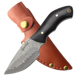 Elk Ridge Full Tang Fixed Blade Knife w/Leather Sheath Damascus Steel Blade/Wood Handle SKU ER-FIX118DM