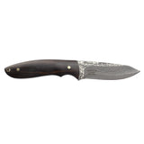 Elk Ridge Full Tang Fixed Blade Knife w/Leather Sheath Damascus Steel Blade/Wood Handle SKU ER-FIX119DM