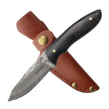Elk Ridge Full Tang Fixed Blade Knife w/Leather Sheath Damascus Steel Blade/Wood Handle SKU ER-FIX119DM