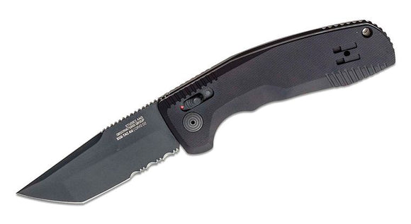 SOG SOG-TAC AU AUTO Folding Knife Tanto Combo Blade, Black Aluminum SKU 15-38-04-57