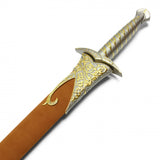 LOTR Replica Sting Sword w/Brown & Gold Scabbard 23.5" Overall Silver Metal Blade/Silver & Gold Handle SKU FS272BR