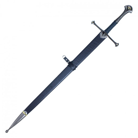 LOTR Replica Anduril Sword w/Leather Scabbard 420 J2 Stainless-Steel Blade/Solid Metal Cross Guard & Pommel SKU FS64
