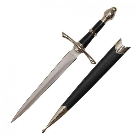 Ornate Medieval Dagger Silver and Black comes with Scabbard SKU H-5921