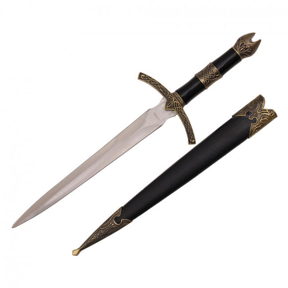 Ornate Medieval Dagger Gold and Black Design w/Scabbard SKU H-5923