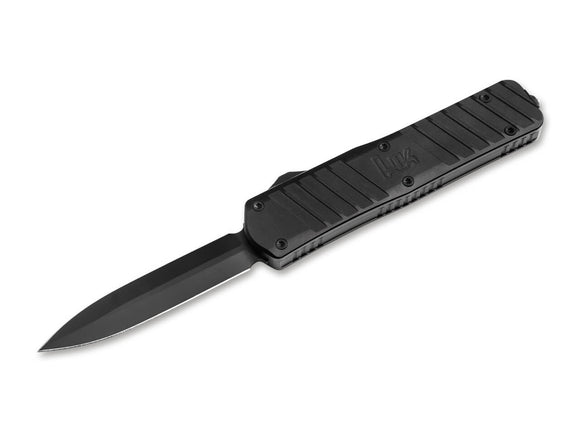 Boker Heckler & Koch SP02 OTF Auto Knife Black Double Edge D2 Steel Blade/Black Aluminum Handle SKU 06HK003