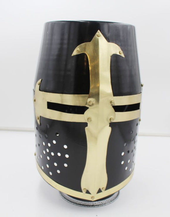Crusader Helmet Black Wearable Padded 18-Gage Carbon Steel w/Stand SKU TC-2204BK