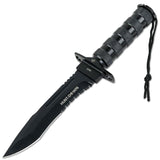 Hunt-Down Survival Knife w/Sheath 12" Overall Black Stainless-Steel Blade and Handle SKU 9825
