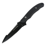 Hunt-Down 6.5" Thin Style Full Tang Hunting Knife w/Sheath Black 3CR13 Stainless-Steel Serrated Blade/Black Handle SKU 13488