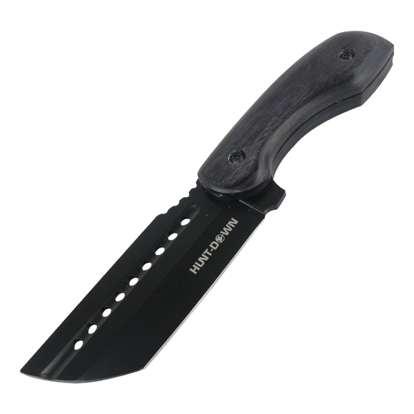 Hunt-Down Full Tang Hunting Knife Black 3CR13 SS/Black Wood Handle w/Sheath SKU 13505