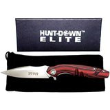 Hunt-Down Elite Ball Bearing Folding Knife D2 Steel/Black & Red G10 Handle SKU MS34